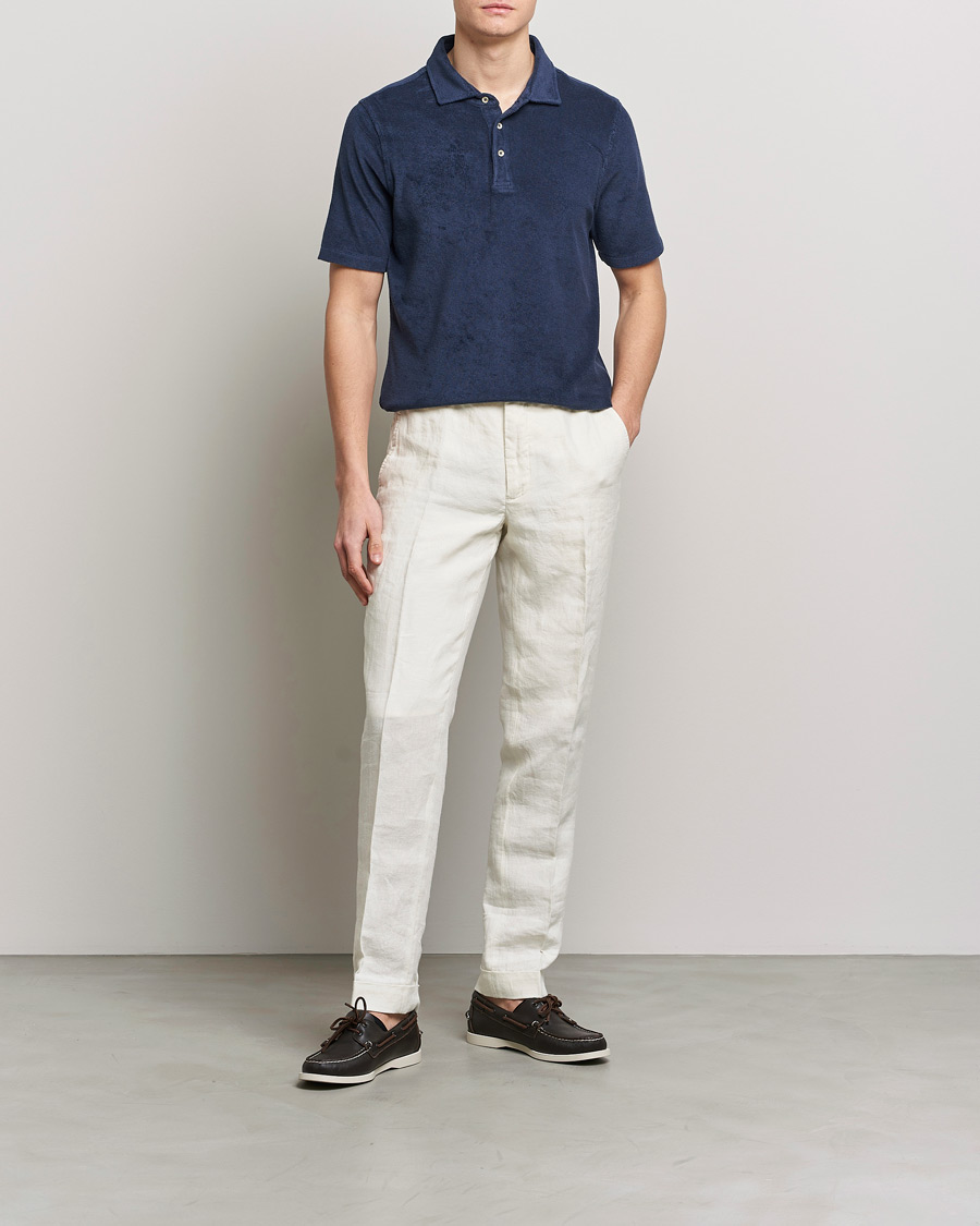Uomini | Polo | Stenströms | Terry Cotton Poloshirt Navy