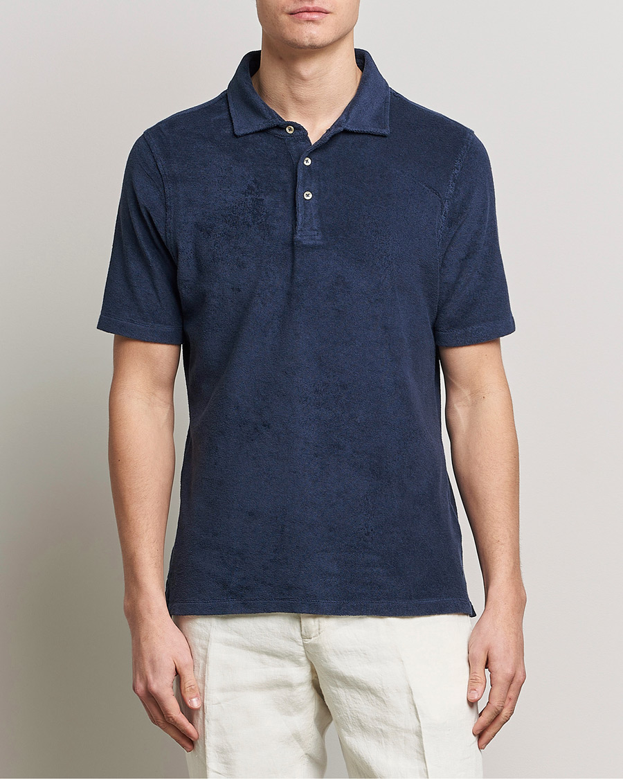 Uomini | Polo | Stenströms | Terry Cotton Poloshirt Navy
