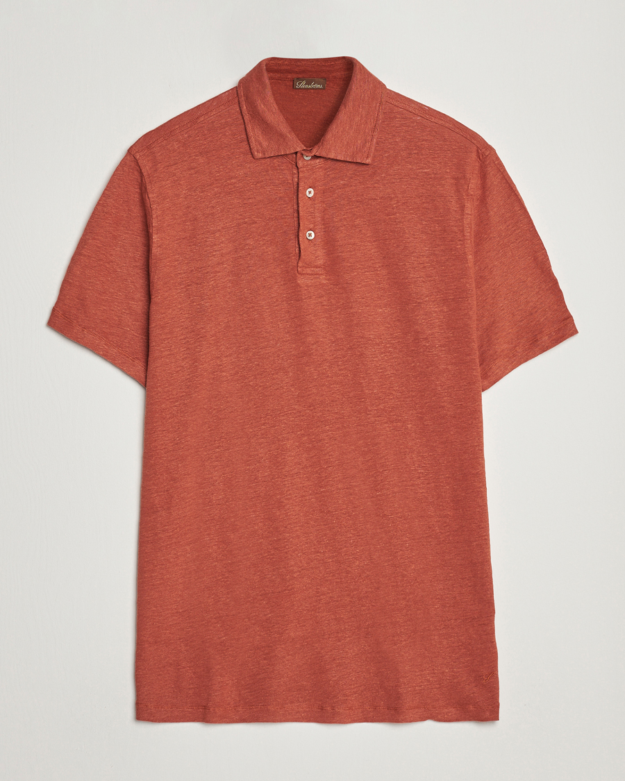 Uomini | Polo | Stenströms | Linen Polo Shirt Rust