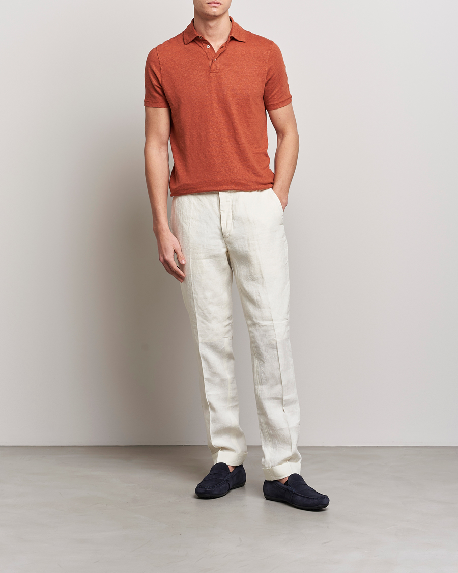 Uomini | Polo | Stenströms | Linen Polo Shirt Rust