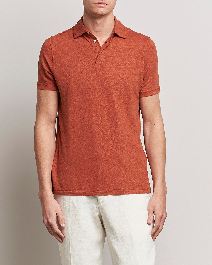 Uomini | Polo | Stenströms | Linen Polo Shirt Rust