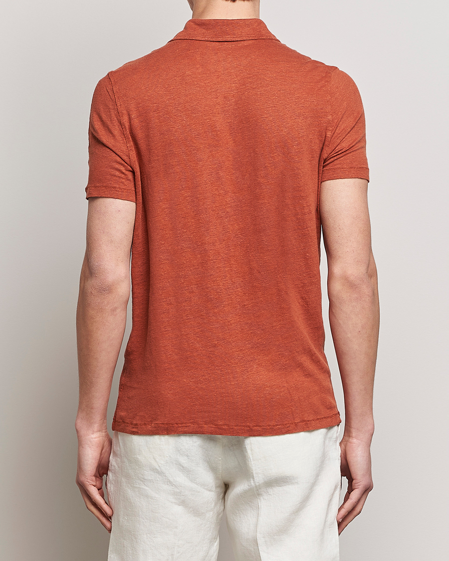 Uomini | Polo | Stenströms | Linen Polo Shirt Rust