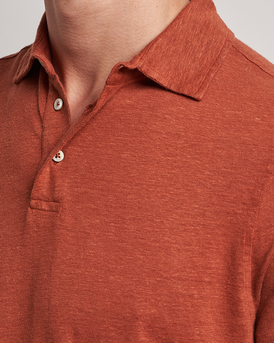 Uomini | Polo | Stenströms | Linen Polo Shirt Rust