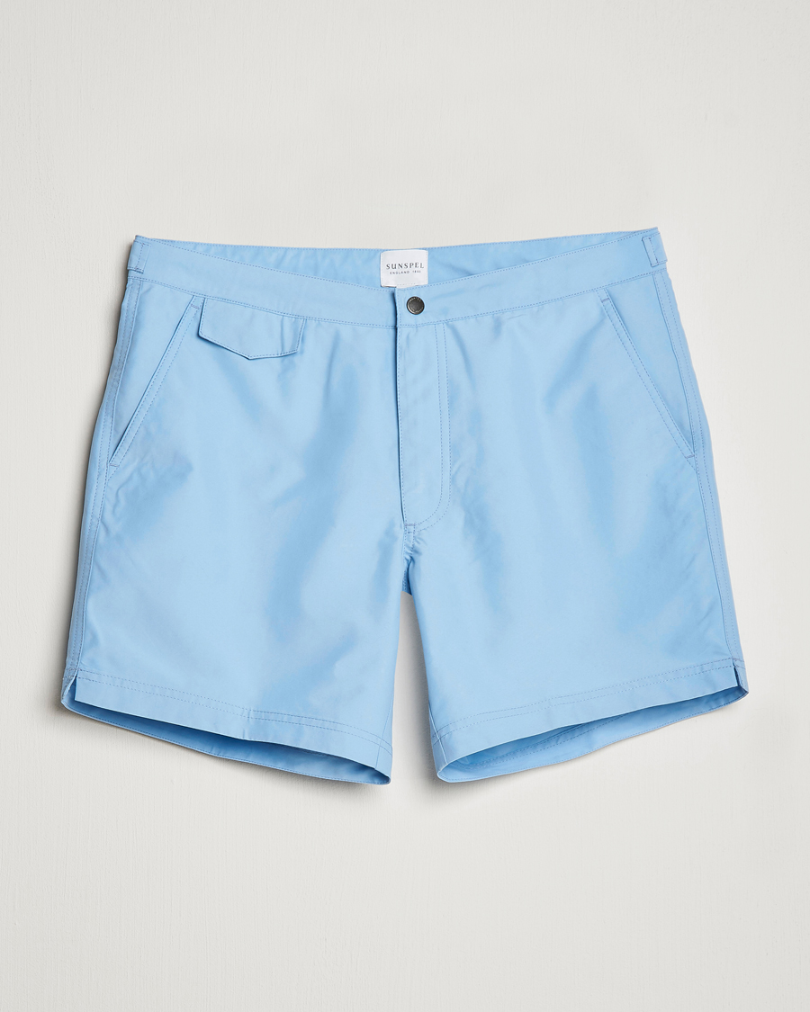 Uomini | Costumi da bagno | Sunspel | Recycled Seaqual Tailored Swim Shorts Light Blue
