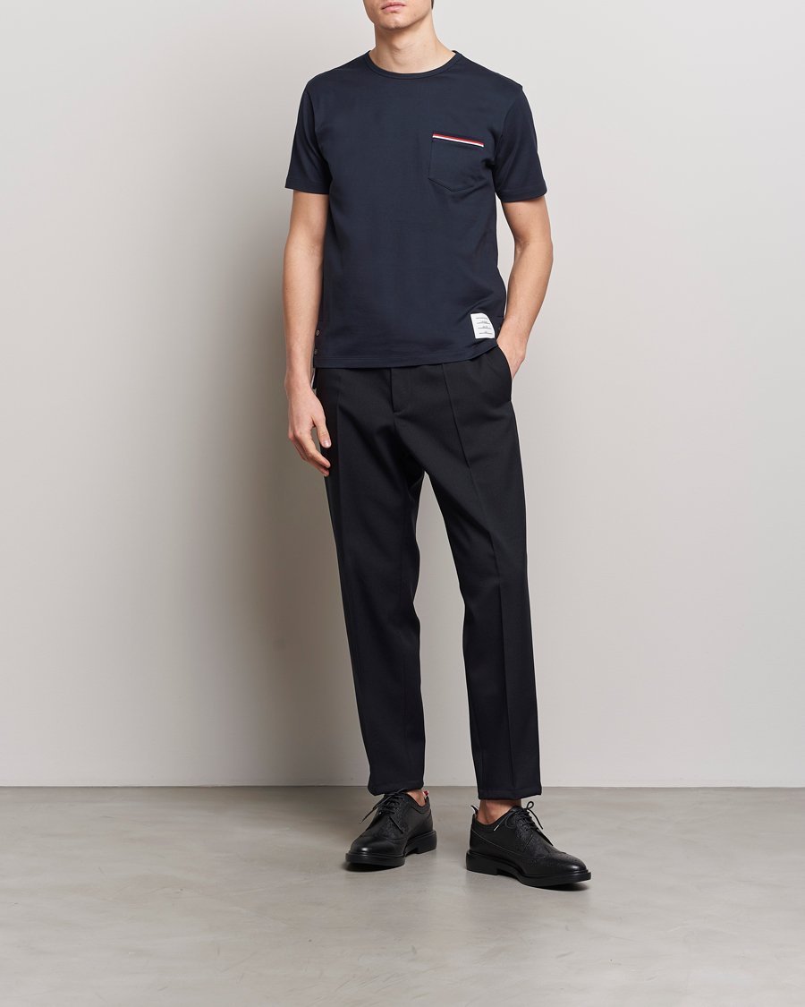 Uomini | T-shirt | Thom Browne | Short Sleeve Pocket T-Shirt Navy