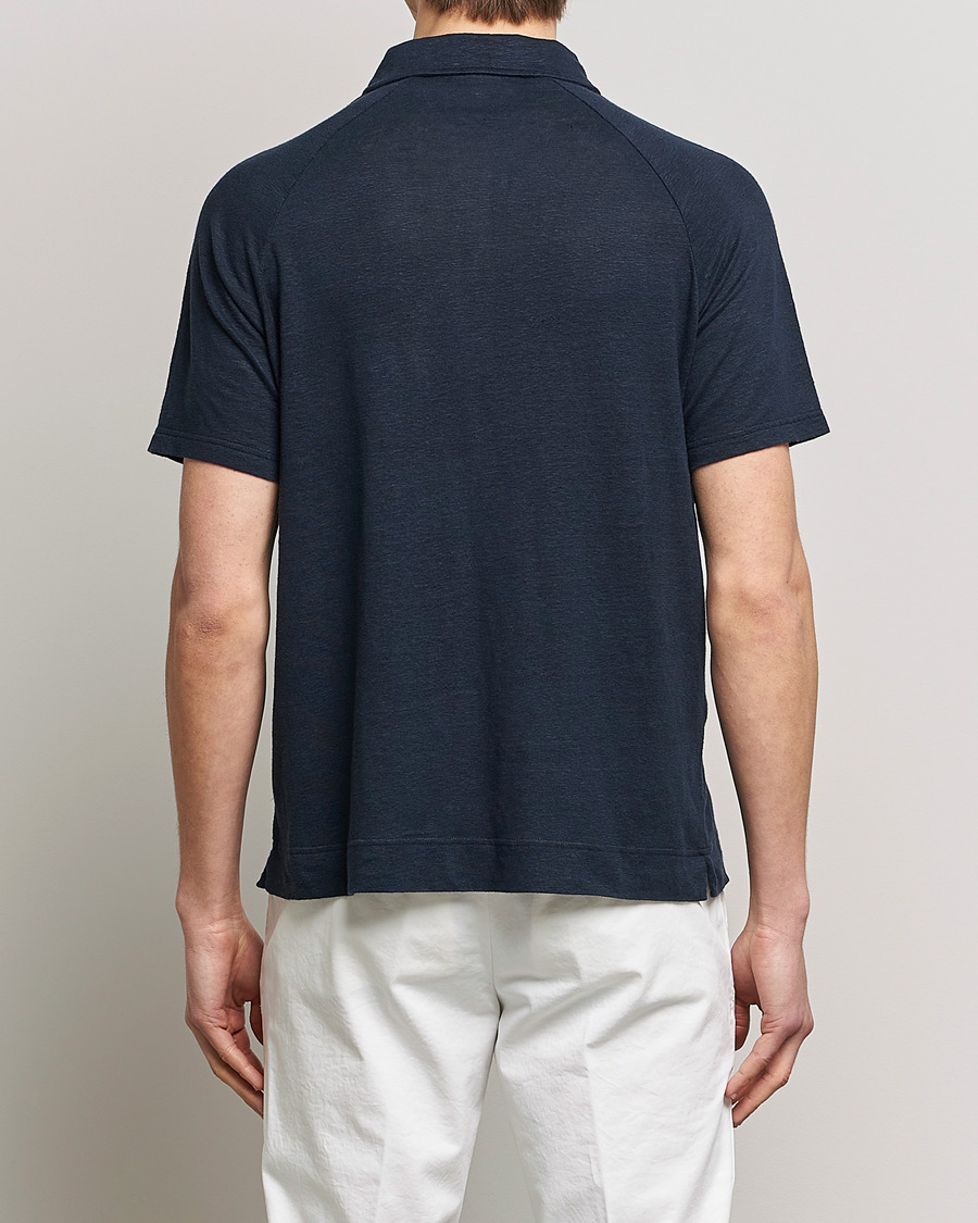 Uomini | Polo | Oscar Jacobson | Albin Short Sleeve Linen Polo Navy