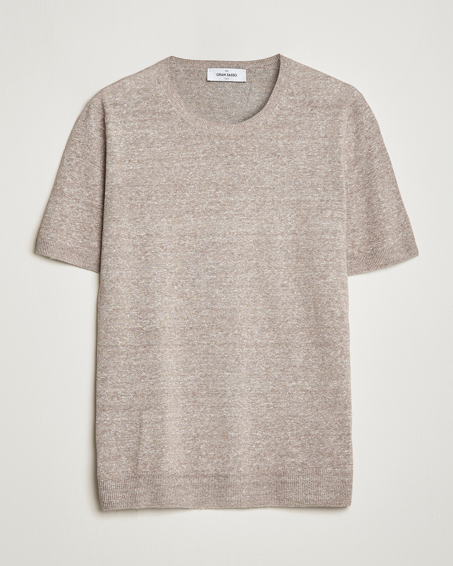 Uomini | T-shirt | Gran Sasso | Cotton/Linen Knitted Tee Beige