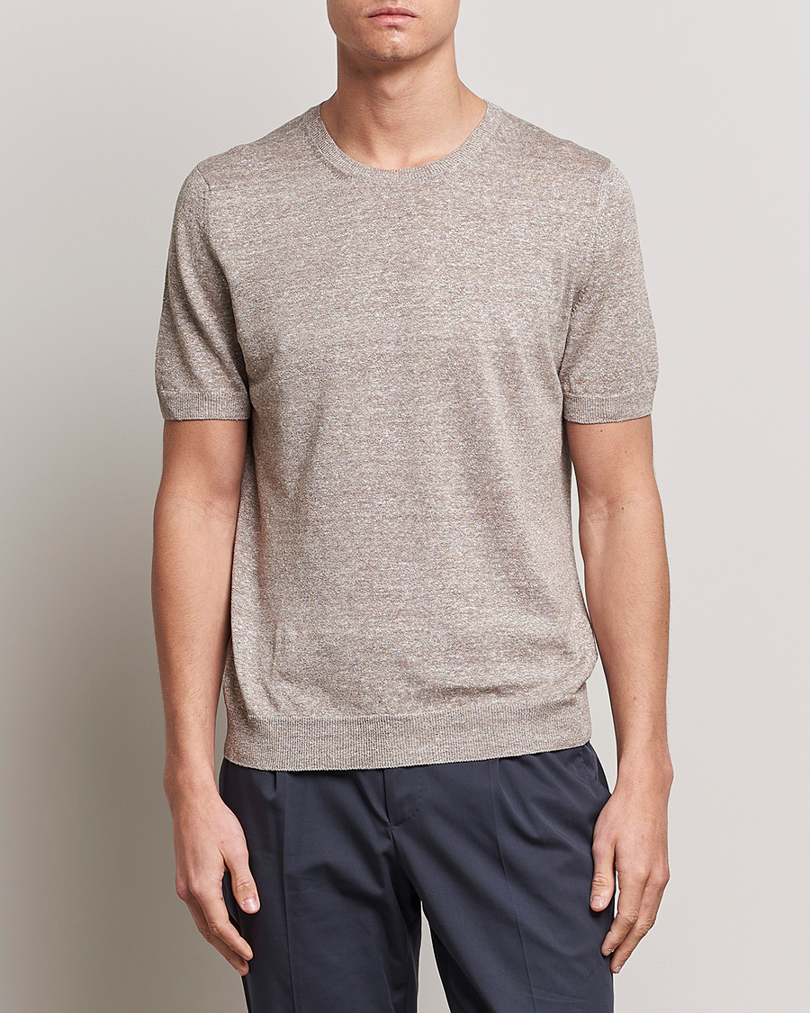 Uomini | T-shirt | Gran Sasso | Cotton/Linen Knitted Tee Beige