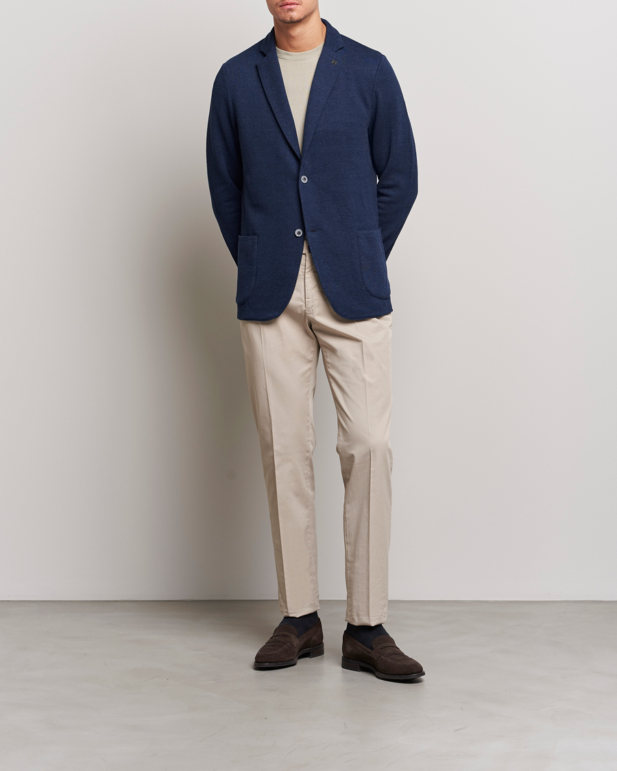 Uomini | Blazers | Gran Sasso | Structured Cotton/Linen Blazer Navy