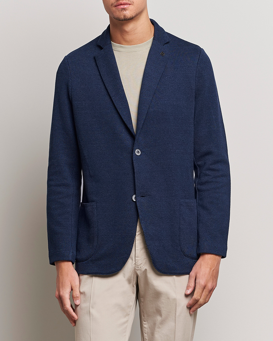 Uomini | Blazers | Gran Sasso | Structured Cotton/Linen Blazer Navy
