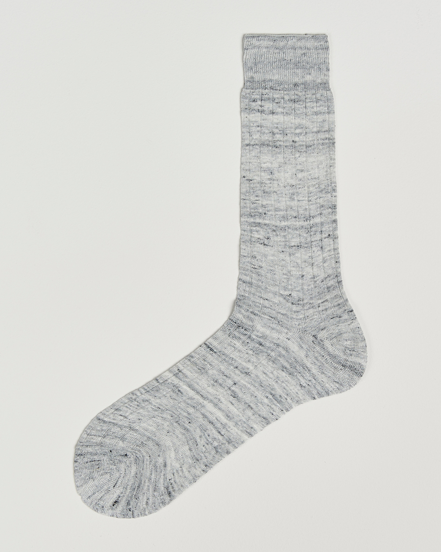 Uomini | Biancheria intima | Bresciani | Linen Ribbed Short Socks Off White