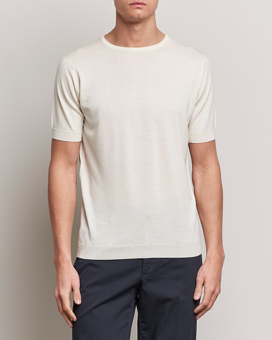 Uomini | T-shirt | John Smedley | Belden Wool/Cotton T-Shirt Latte