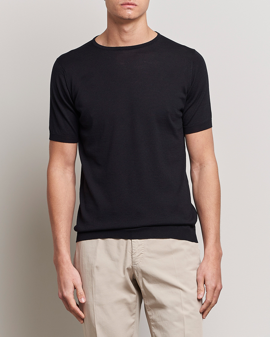 Uomini | T-shirt | John Smedley | Belden Wool/Cotton T-Shirt Navy