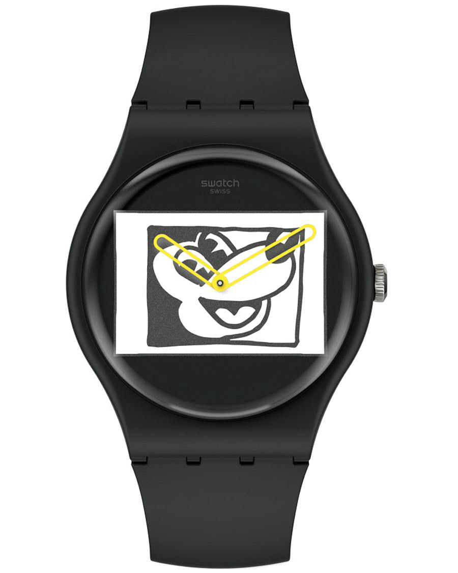 Uomini | Swatch Swatch x Keith Haring Mickey Blanc sur Noir | Swatch | x Keith Haring Mickey Blanc sur Noir