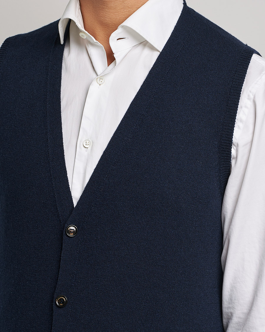 Uomini | Maglieria | Piacenza Cashmere | Cashmere Sleeveless Cardigan Navy