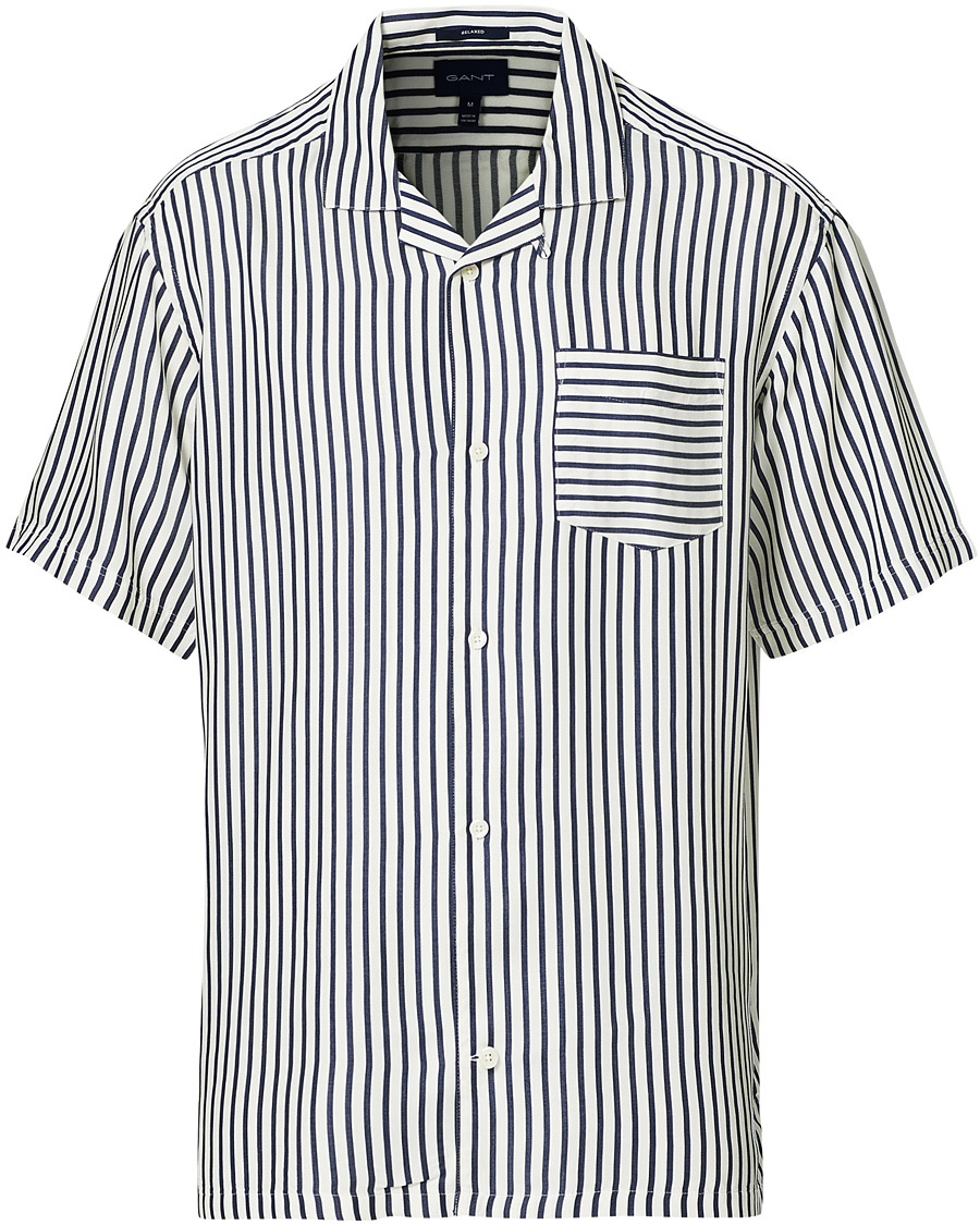 Uomini | Camicie | Gant | Rel Stripe Camp Collar Short Sleeve Shirt White/Blue