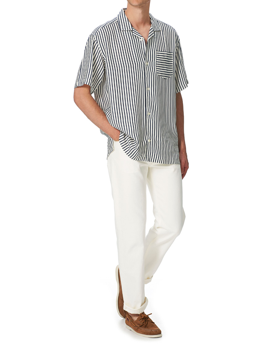 Uomini | Camicie | Gant | Rel Stripe Camp Collar Short Sleeve Shirt White/Blue