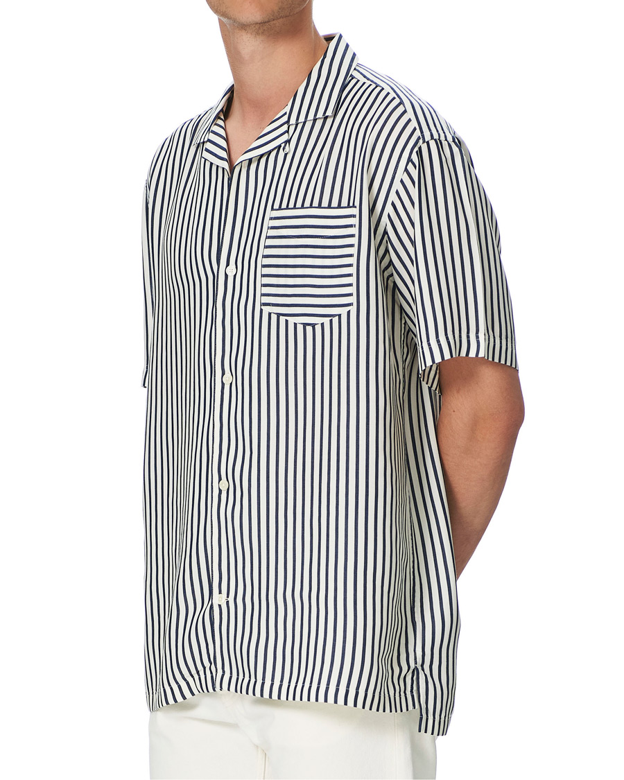 Uomini | Camicie | Gant | Rel Stripe Camp Collar Short Sleeve Shirt White/Blue