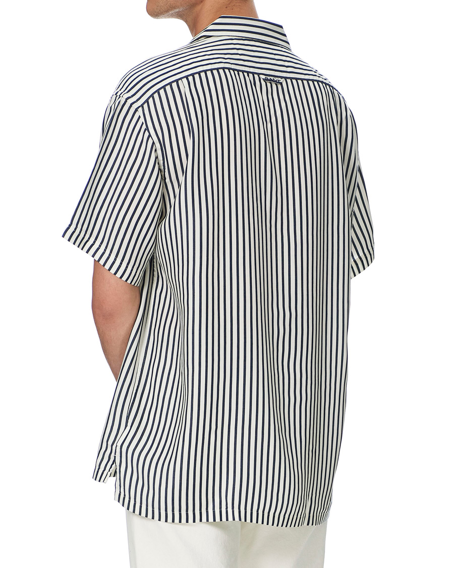 Uomini | Camicie | Gant | Rel Stripe Camp Collar Short Sleeve Shirt White/Blue