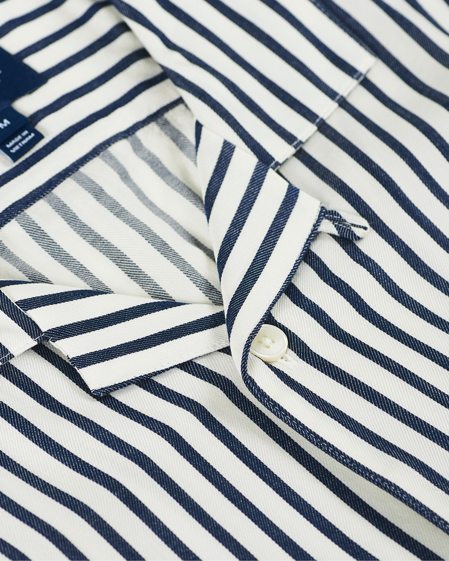 Uomini | Camicie | Gant | Rel Stripe Camp Collar Short Sleeve Shirt White/Blue