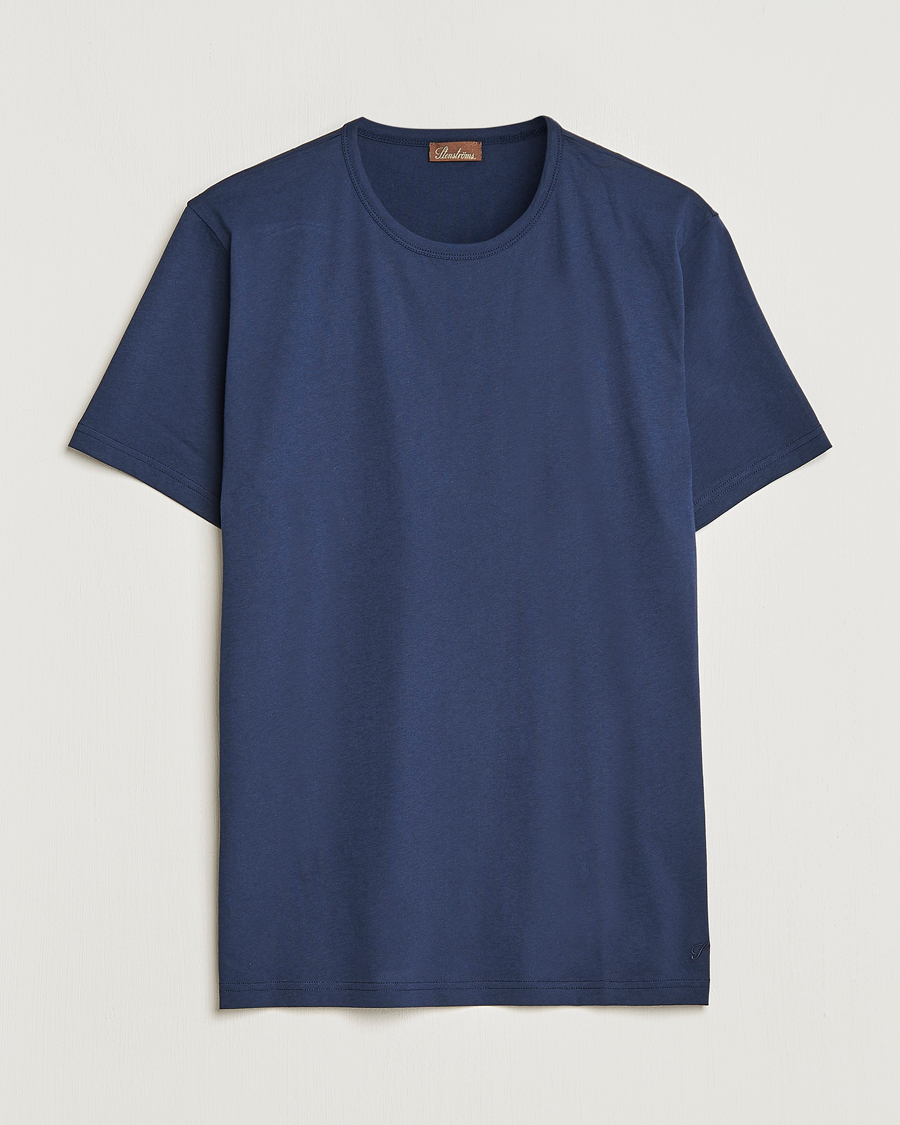 Uomini | T-shirt | Stenströms | Solid Cotton T-Shirt Navy