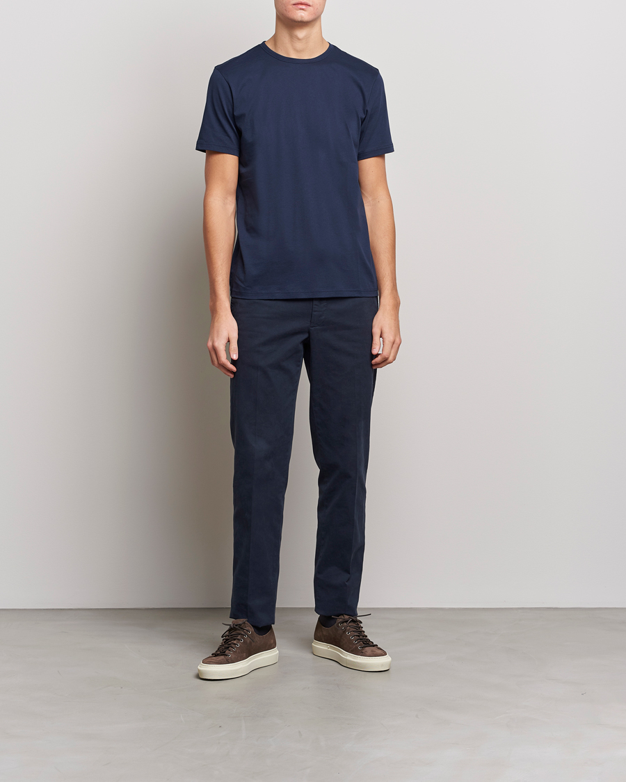Uomini | T-shirt | Stenströms | Solid Cotton T-Shirt Navy