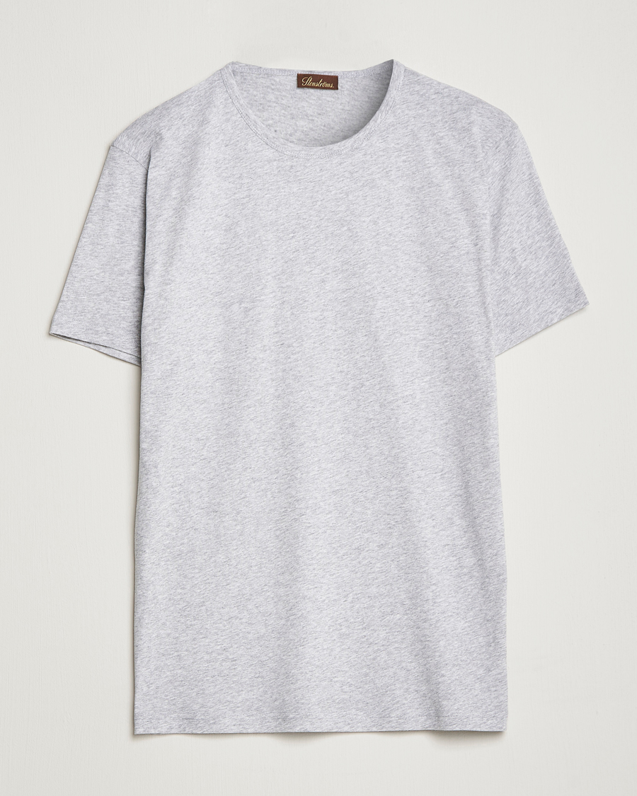 Uomini | T-shirt | Stenströms | Solid Cotton T-Shirt Grey Melange