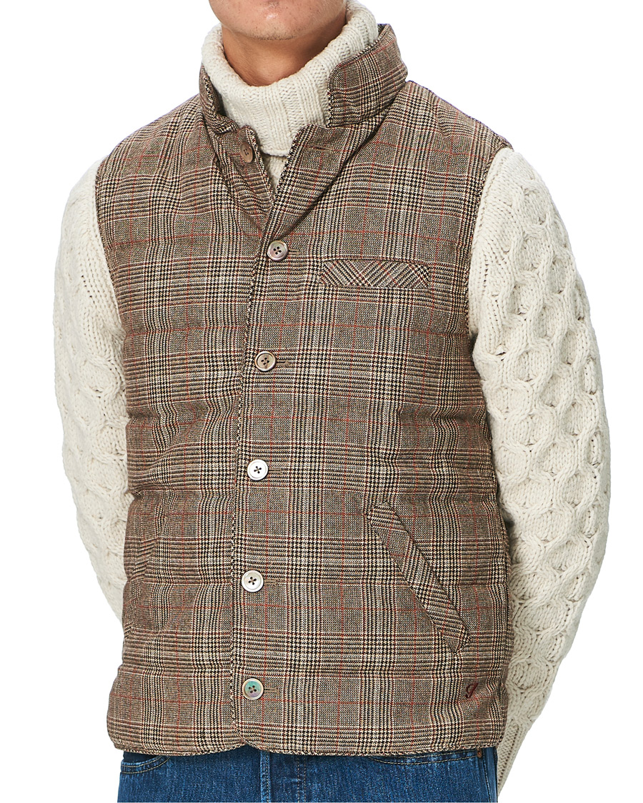 Uomini | Giacche | Stenströms | Quilted Check Wool Vest Brown