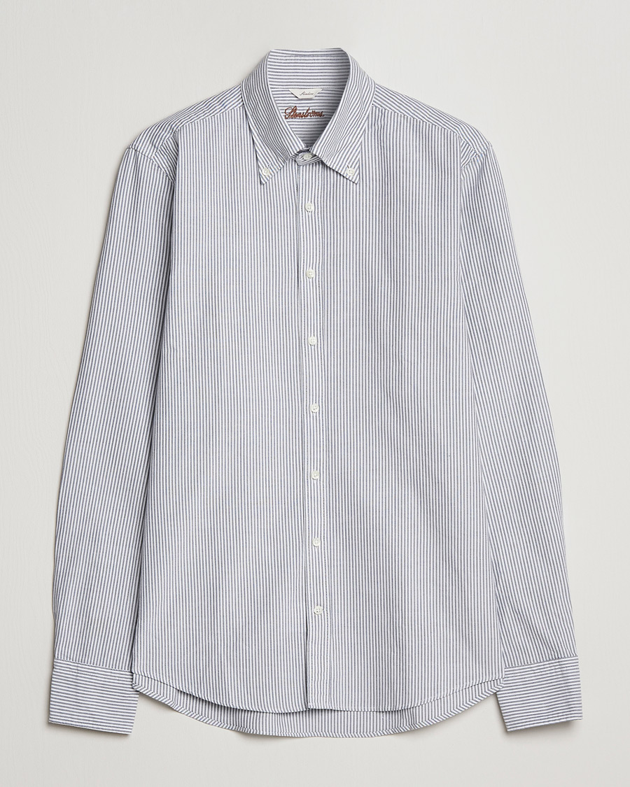 Uomini | Camicie | Stenströms | Slimline Washed Striped Oxford Shirt Dark Blue