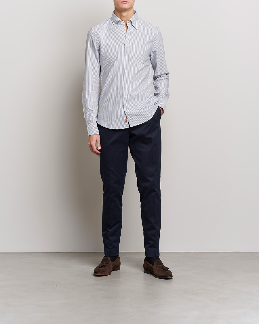 Uomini | Camicie | Stenströms | Slimline Washed Striped Oxford Shirt Dark Blue
