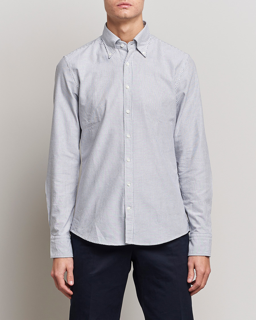 Uomini | Camicie | Stenströms | Slimline Washed Striped Oxford Shirt Dark Blue