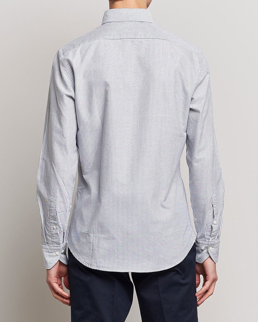 Uomini | Camicie | Stenströms | Slimline Washed Striped Oxford Shirt Dark Blue