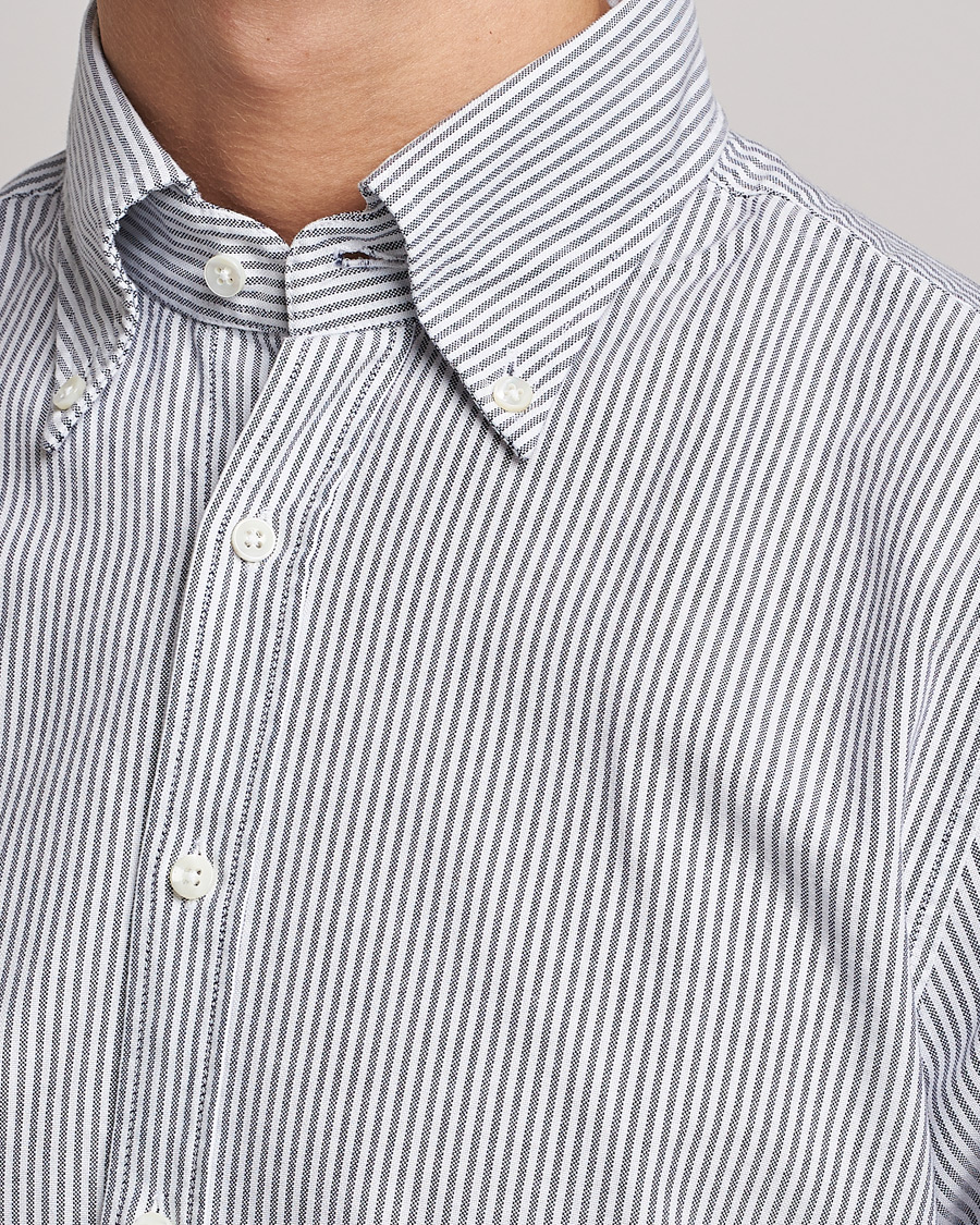 Uomini | Camicie | Stenströms | Slimline Washed Striped Oxford Shirt Dark Blue