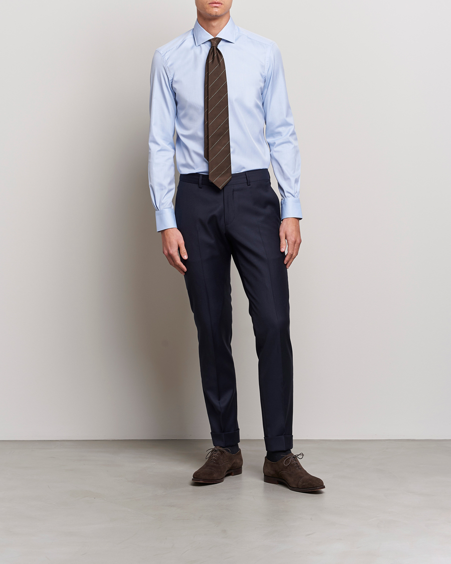Uomini | Camicie | Mazzarelli | Soft Cotton Cut Away Shirt Light Blue