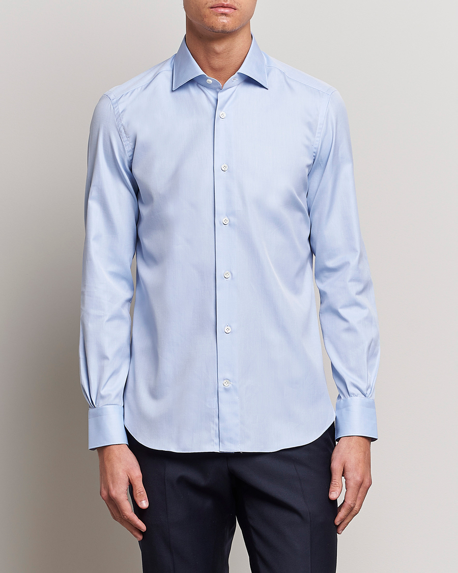 Uomini | Camicie | Mazzarelli | Soft Cotton Cut Away Shirt Light Blue