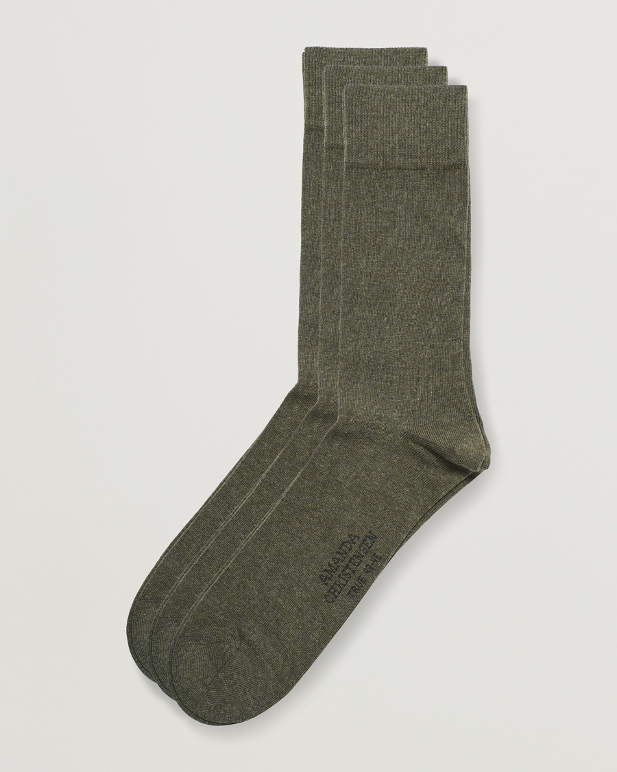 Uomini | Biancheria intima | Amanda Christensen | 3-Pack True Cotton Socks Olive Melange