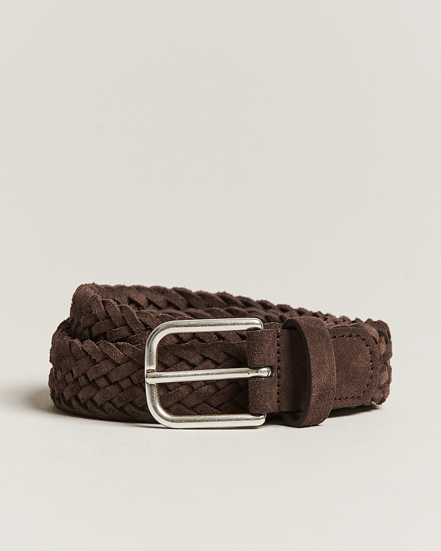 Uomini | Cinture | Anderson's | Woven Suede Belt 3 cm Dark Brown