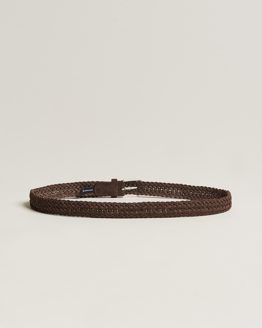 Uomini | Cinture | Anderson's | Woven Suede Belt 3 cm Dark Brown
