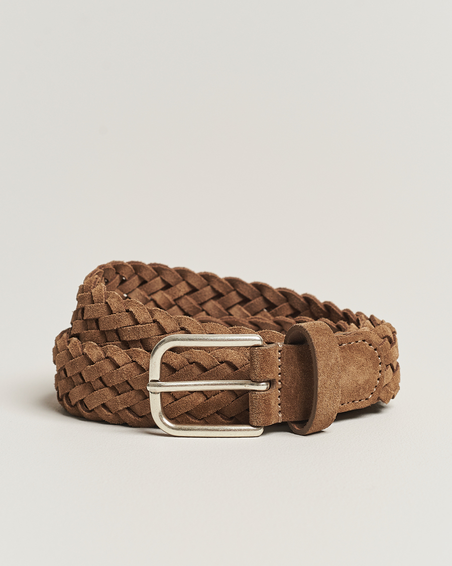 Uomini | Cinture | Anderson's | Woven Suede Belt 3 cm Light Brown