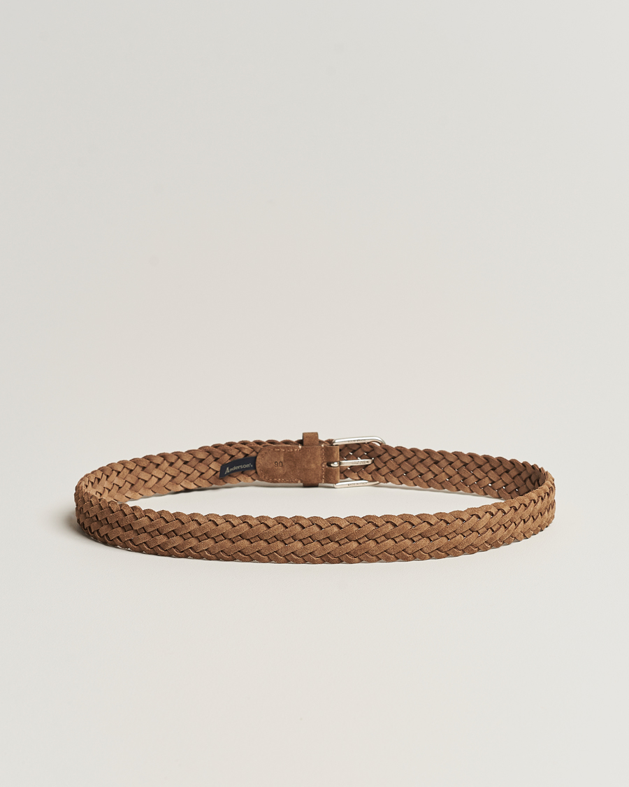 Uomini | Cinture | Anderson's | Woven Suede Belt 3 cm Light Brown