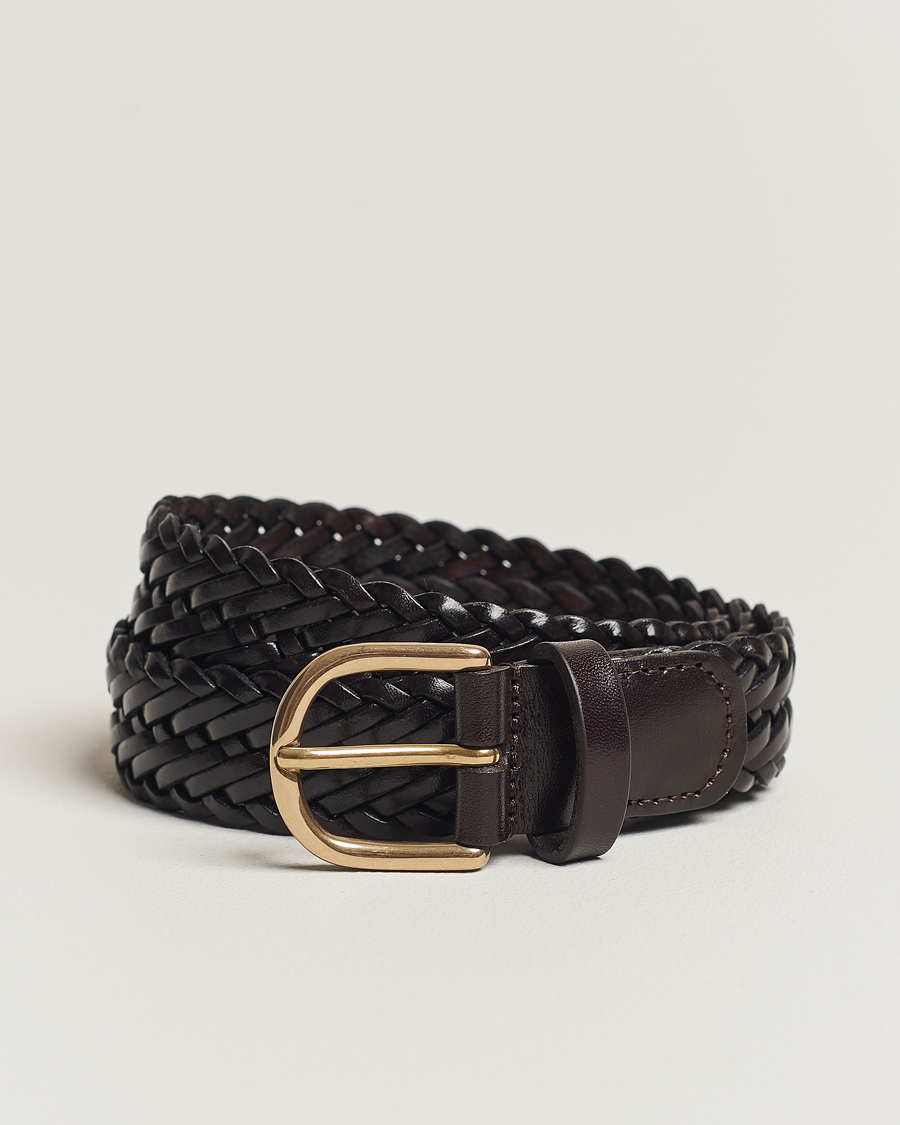 Uomini | Cinture | Anderson's | Woven Leather Belt 3 cm Dark Brown