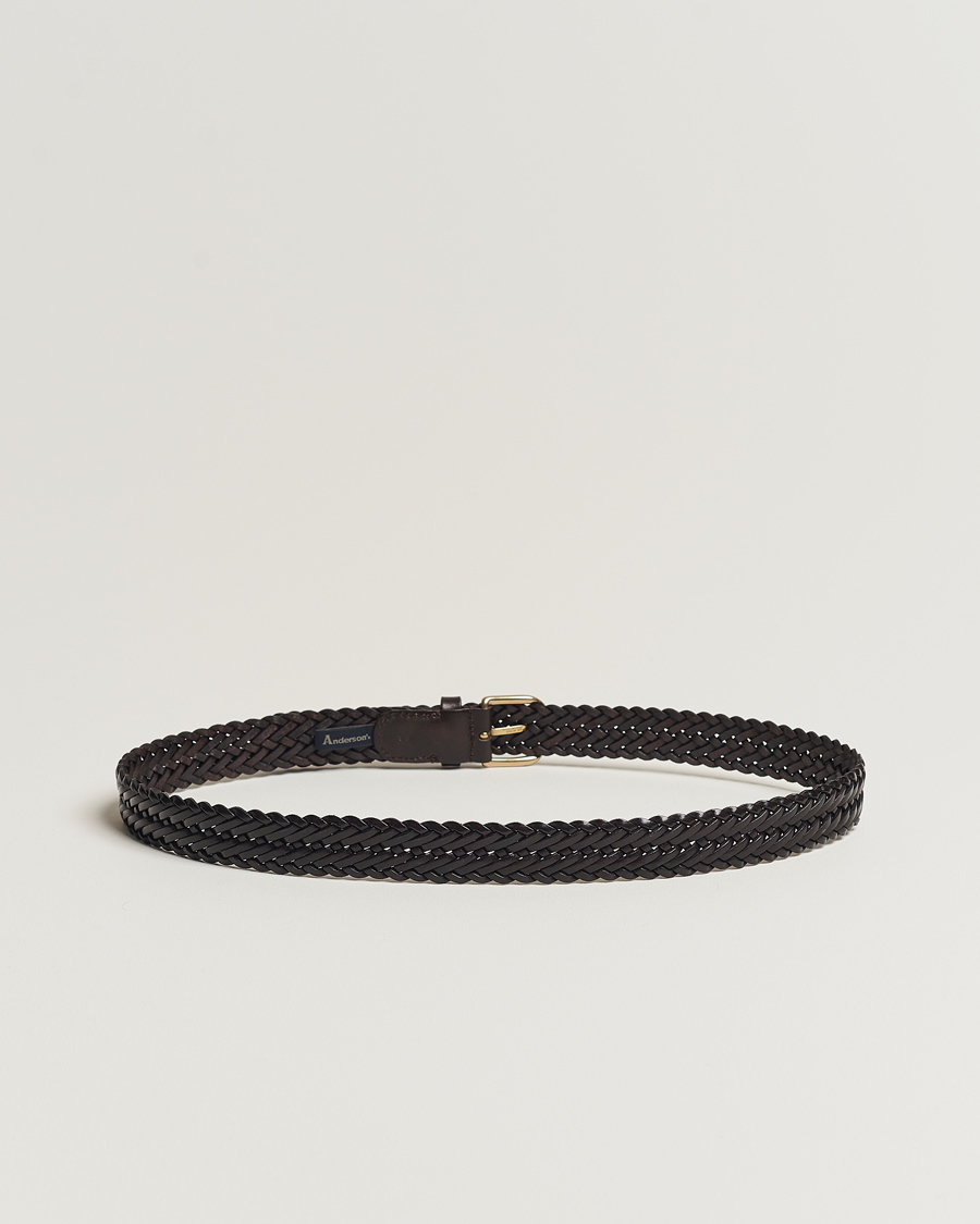 Uomini | Cinture | Anderson's | Woven Leather Belt 3 cm Dark Brown