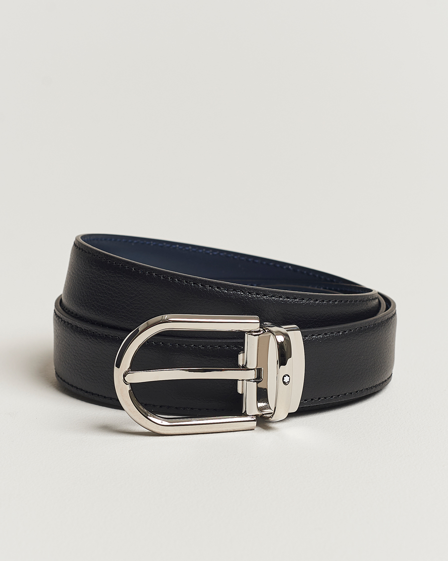 Uomini | Cinture | Montblanc | Reversible Horseshoe Leather Belt 30mm Blue/Black Grain