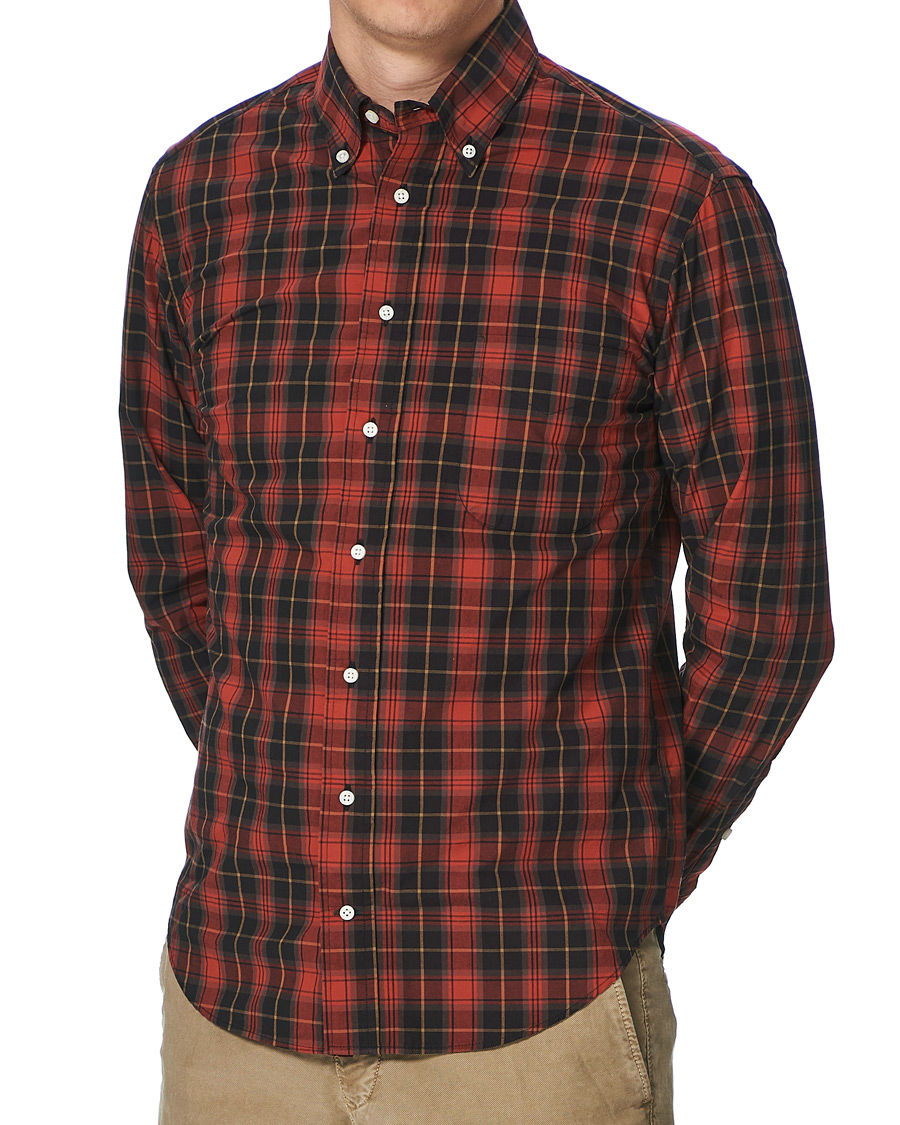 Uomini | Camicie | Gitman Vintage | Button Down Beefy Plaid Shirt Black/Red