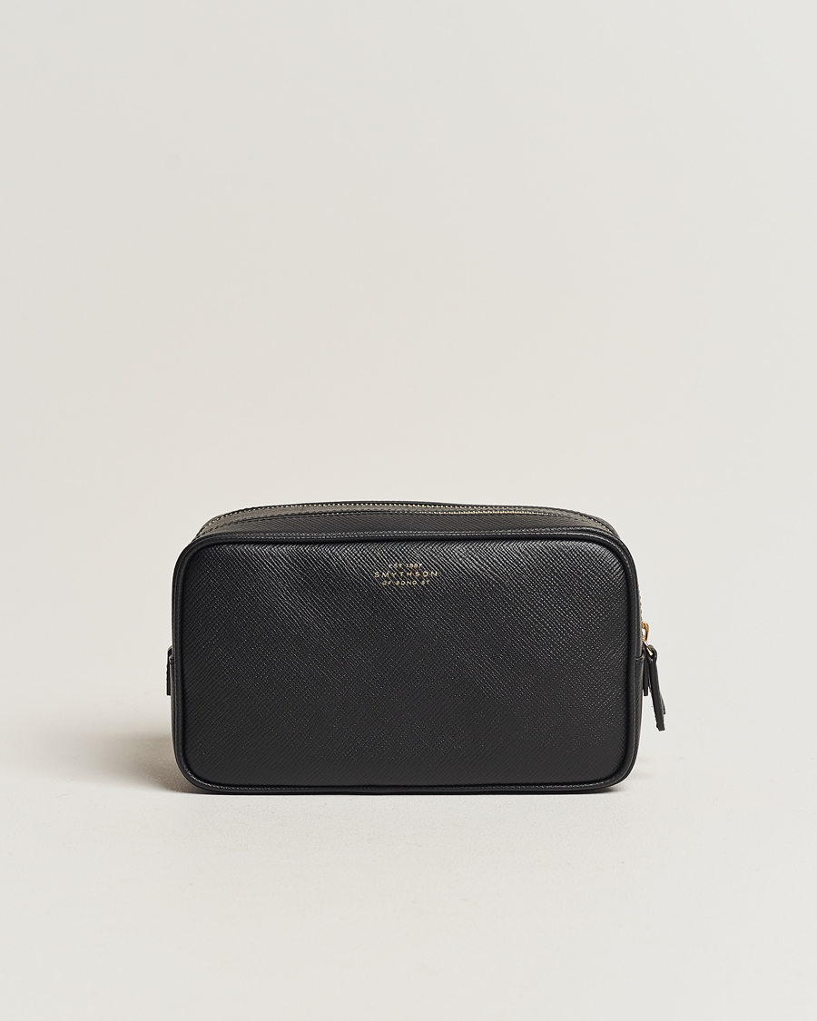 Uomini | Borse | Smythson | Panama Double Zip Washbag Black
