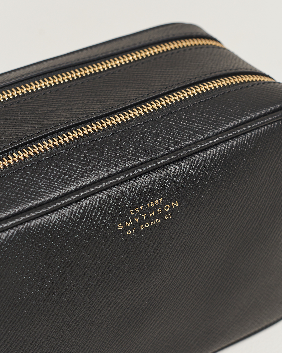 Uomini | Borse | Smythson | Panama Double Zip Washbag Black