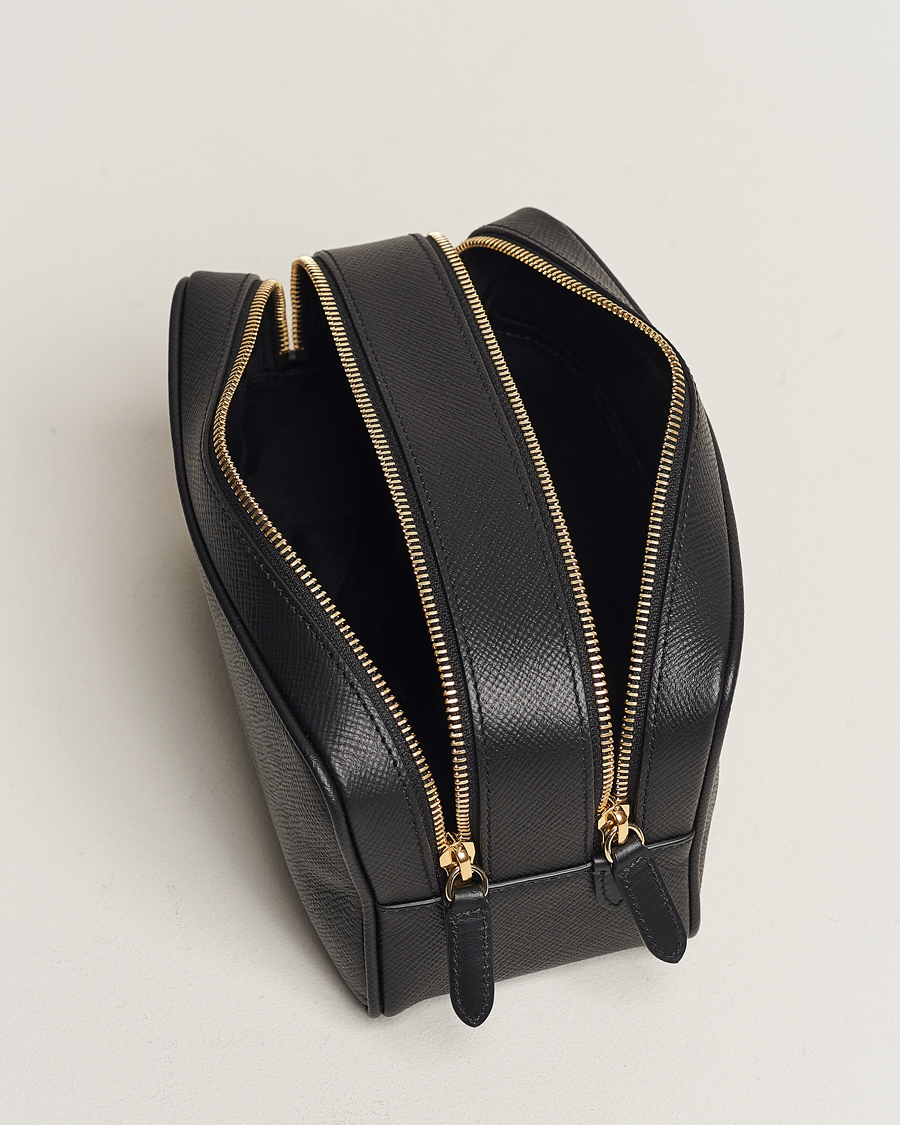 Uomini | Borse | Smythson | Panama Double Zip Washbag Black