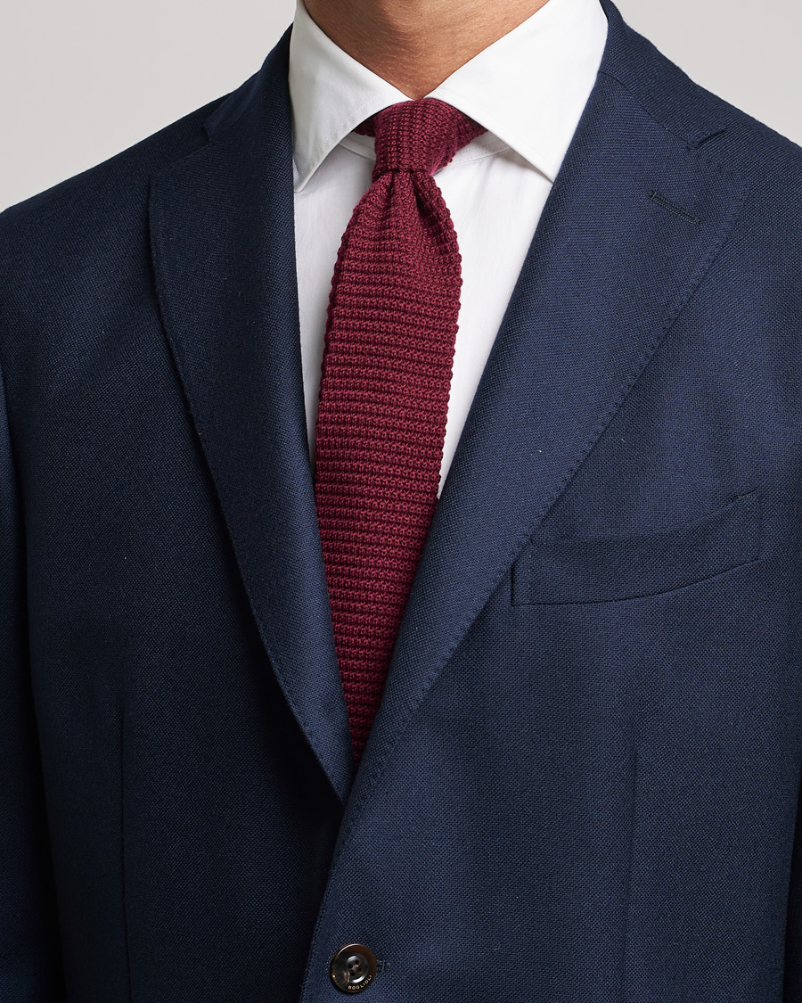 Uomini | Amanda Christensen Wool Knitted 6cm Tie Wine | Amanda Christensen | Wool Knitted 6cm Tie Wine