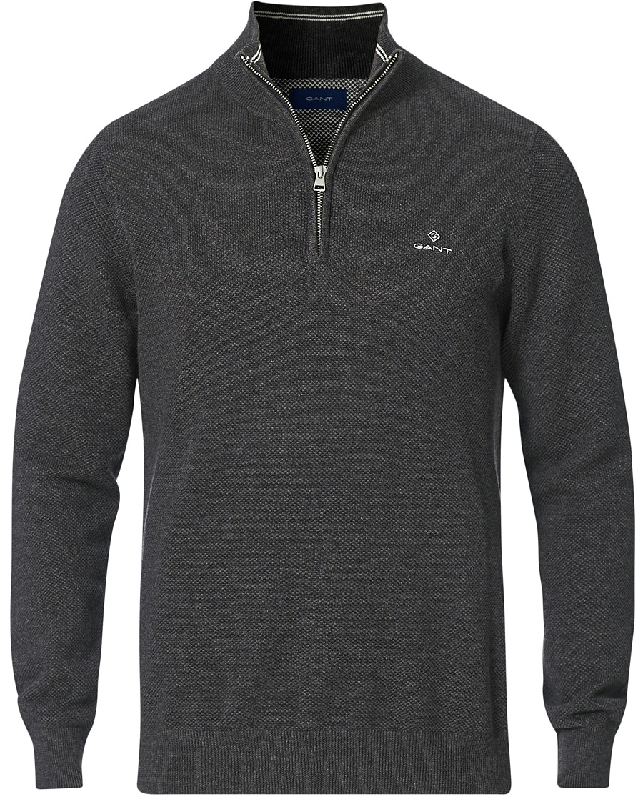 Uomini | Maglieria | GANT | Cotton Pique Half Zip Antracite Mealnge