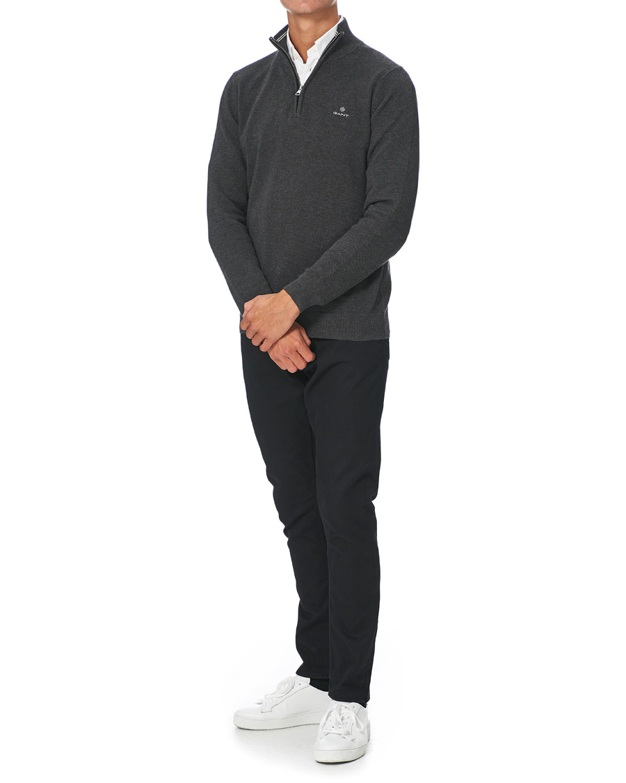Uomini | Maglieria | GANT | Cotton Pique Half Zip Antracite Mealnge